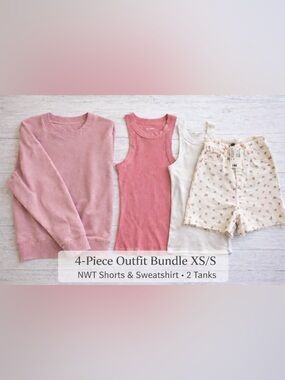 4-Piece Women’s Outfit Bundle XS/S H&M Shorts Old Navy Tanks NWT Sweatshirt